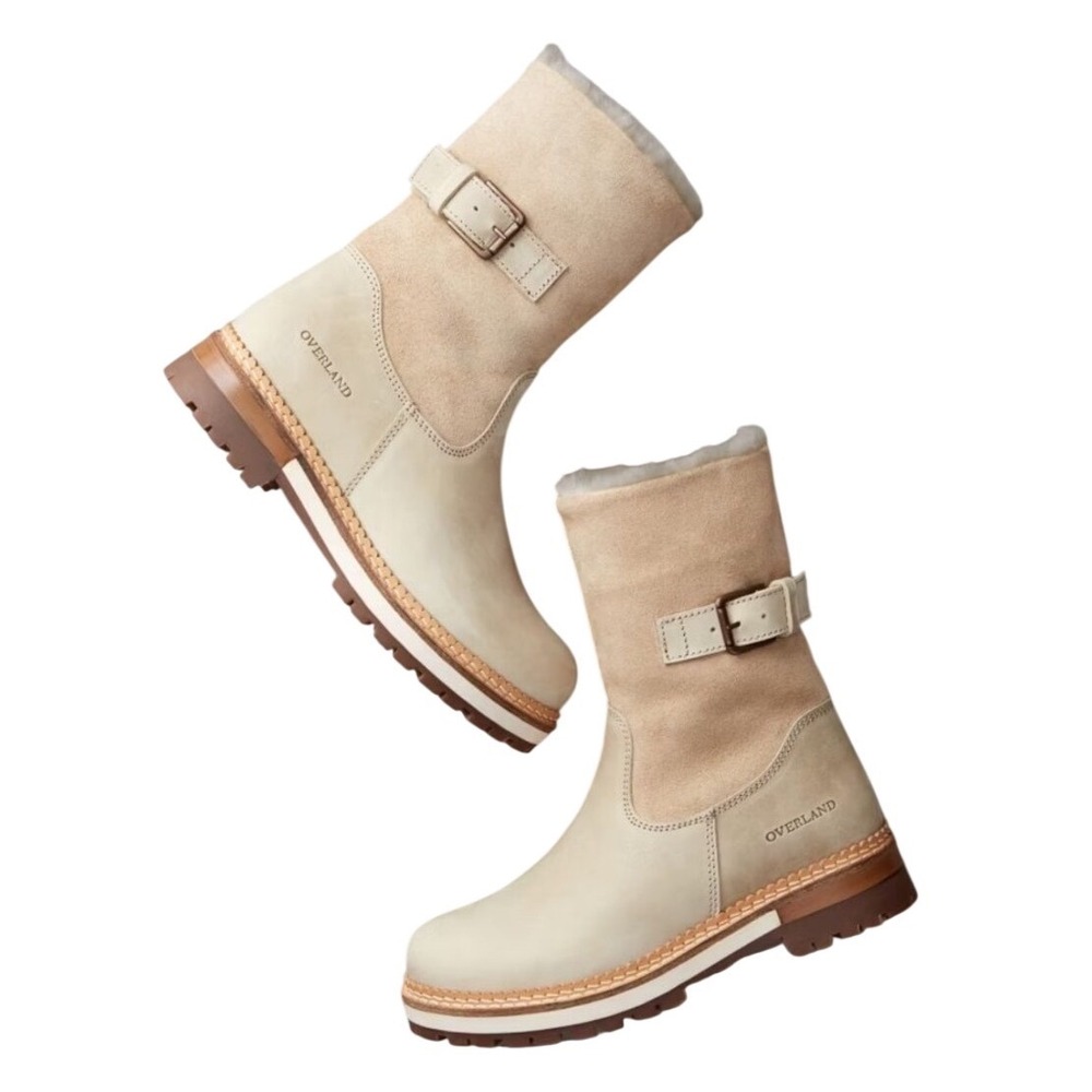 Overland Shearling Lined Leather Suede Mid Calf Buckle Boots Women's Size 8 38